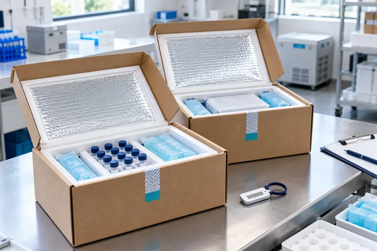Paquetes de laboratorio aislados preparados para su envío