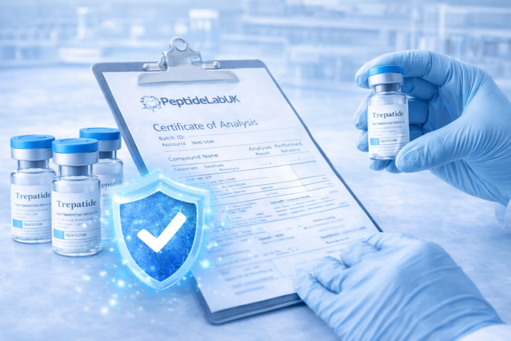 Product sample beside a certificate and batch information