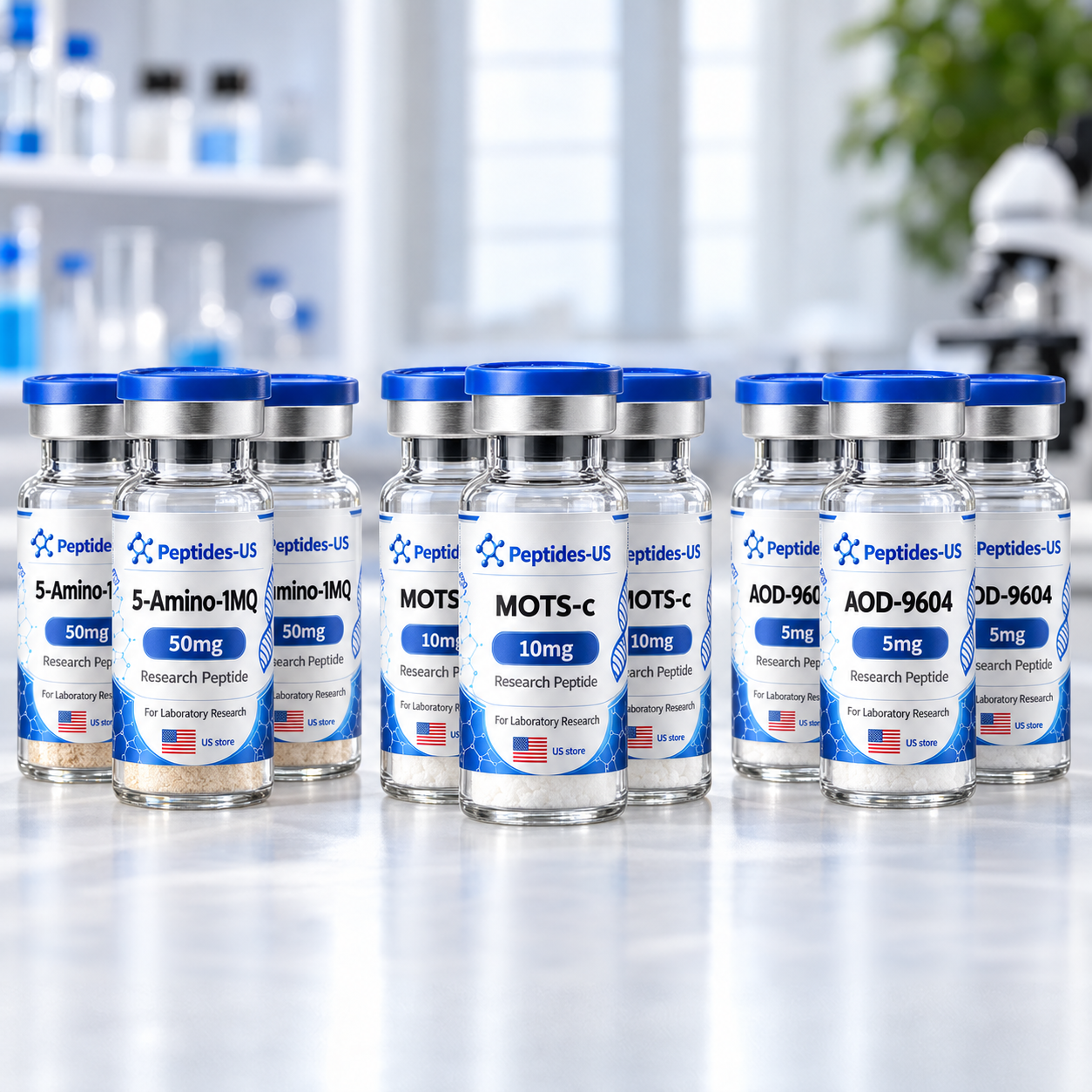 Metabolic Research Bundle x 9 Vials (MOTS-c 10mg / 5-Amino-1MQ 50mg / AOD-9604 5mg) product image 1